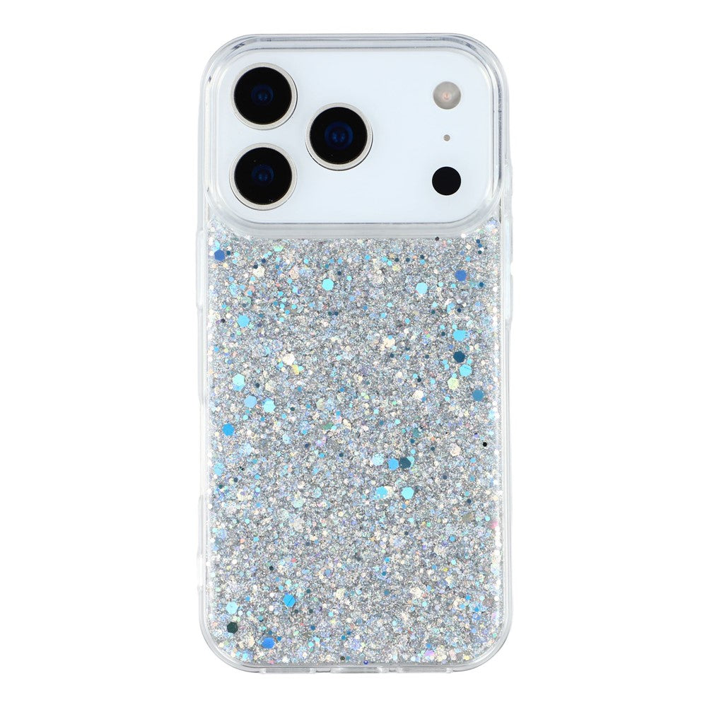 For iPhone 17 Pro Max Case Shockproof Soft TPU Phone Cover Glittery Design - Silver