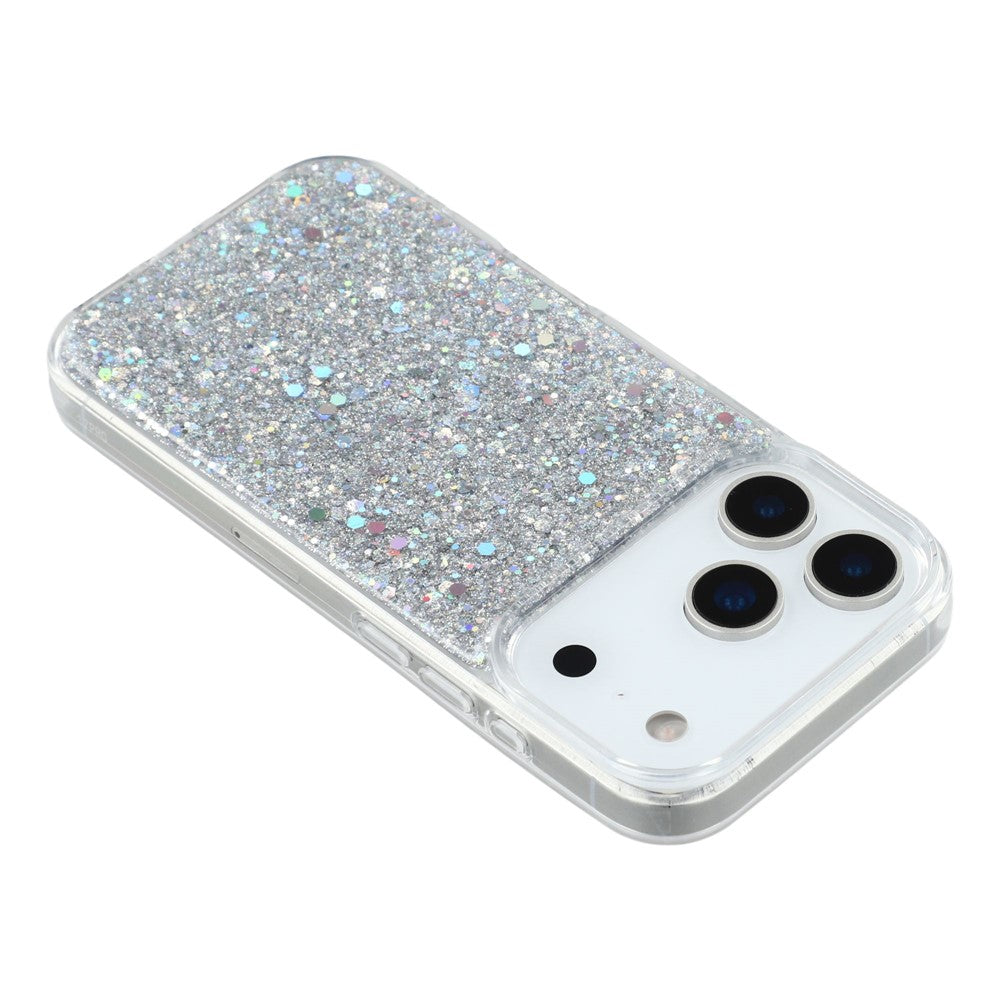 For iPhone 17 Pro Max Case Shockproof Soft TPU Phone Cover Glittery Design - Silver
