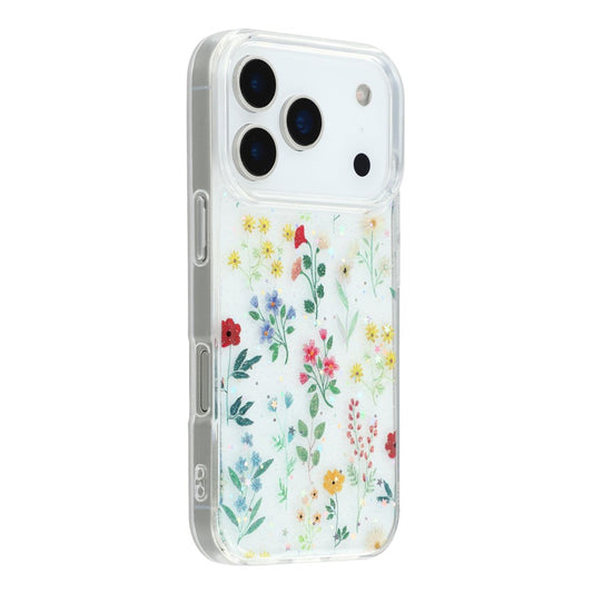 For iPhone 17 Pro Max Case Glitter Flower Epoxy Shockproof Phone Cover - Style C