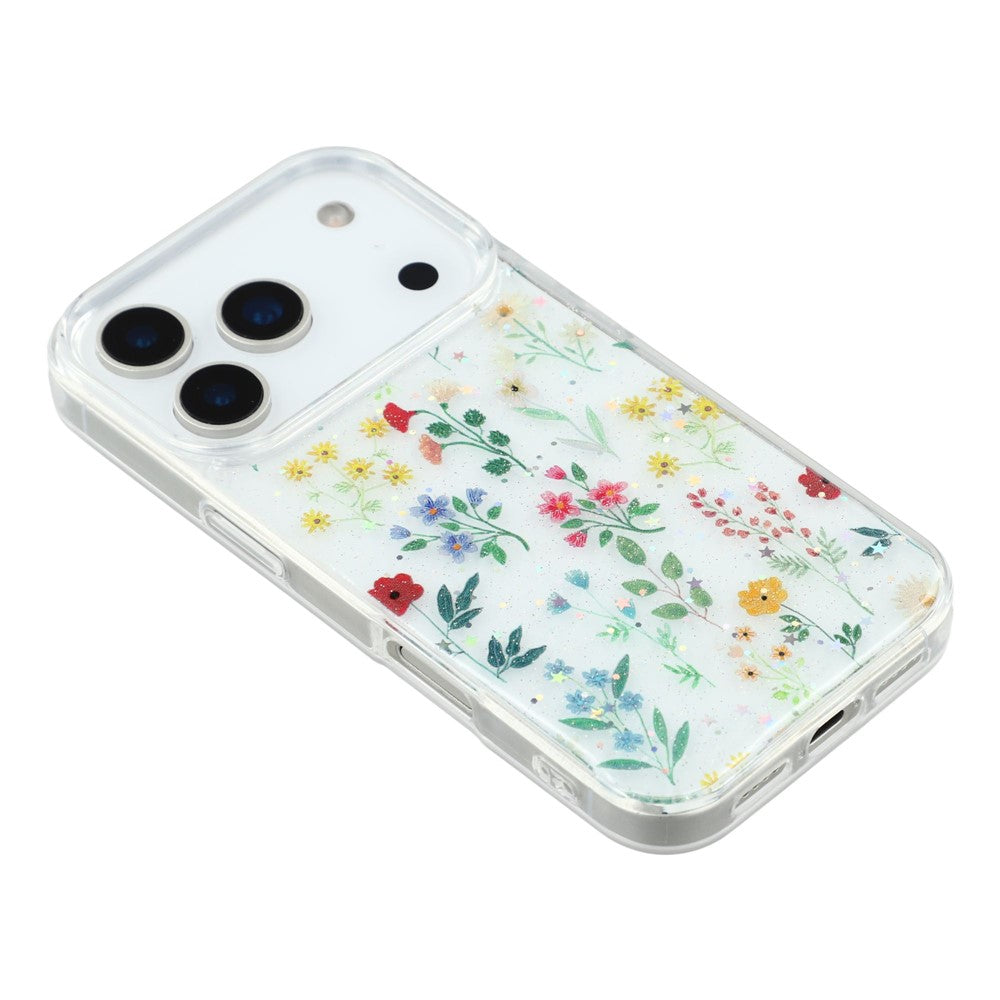 For iPhone 17 Pro Max Case Glitter Flower Epoxy Shockproof Phone Cover - Style C