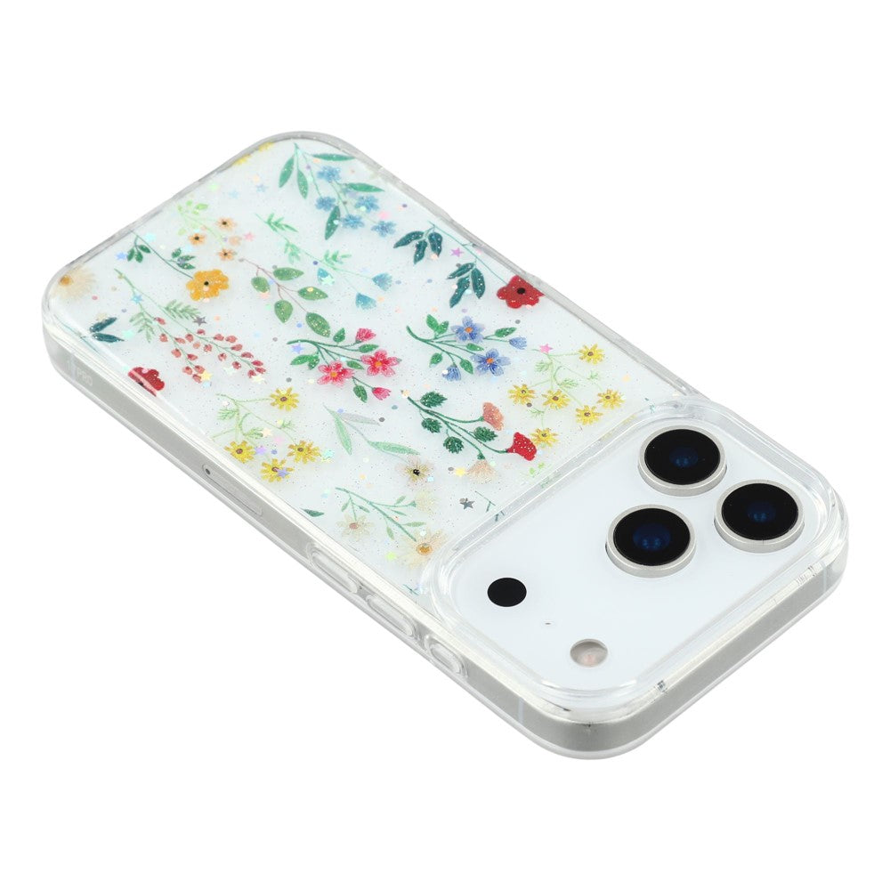 For iPhone 17 Pro Max Case Glitter Flower Epoxy Shockproof Phone Cover - Style C