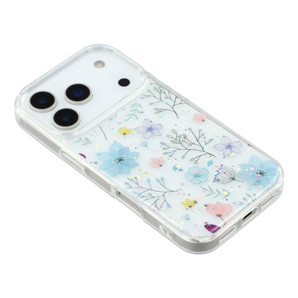 For iPhone 17 Pro Max Case Glitter Flower Epoxy Shockproof Phone Cover - Style B