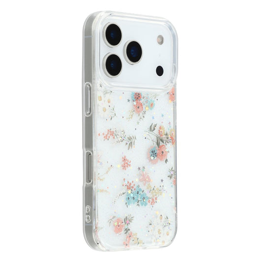 For iPhone 17 Pro Max Case Glitter Flower Epoxy Shockproof Phone Cover - Style A