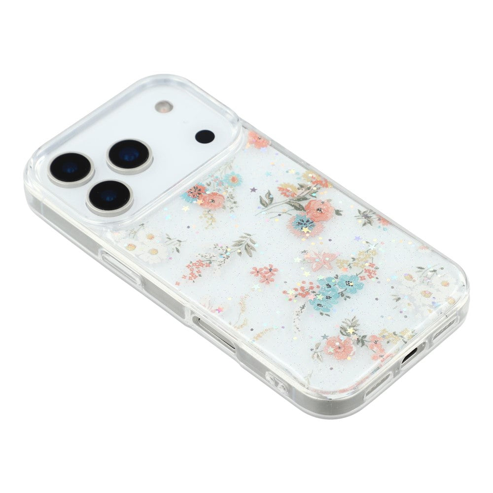 For iPhone 17 Pro Max Case Glitter Flower Epoxy Shockproof Phone Cover - Style A