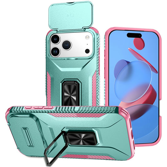 For iPhone 17 Pro Max Case Camshield Kickstand TPU + PC Anti-Slip Phone Cover - Green / Pink