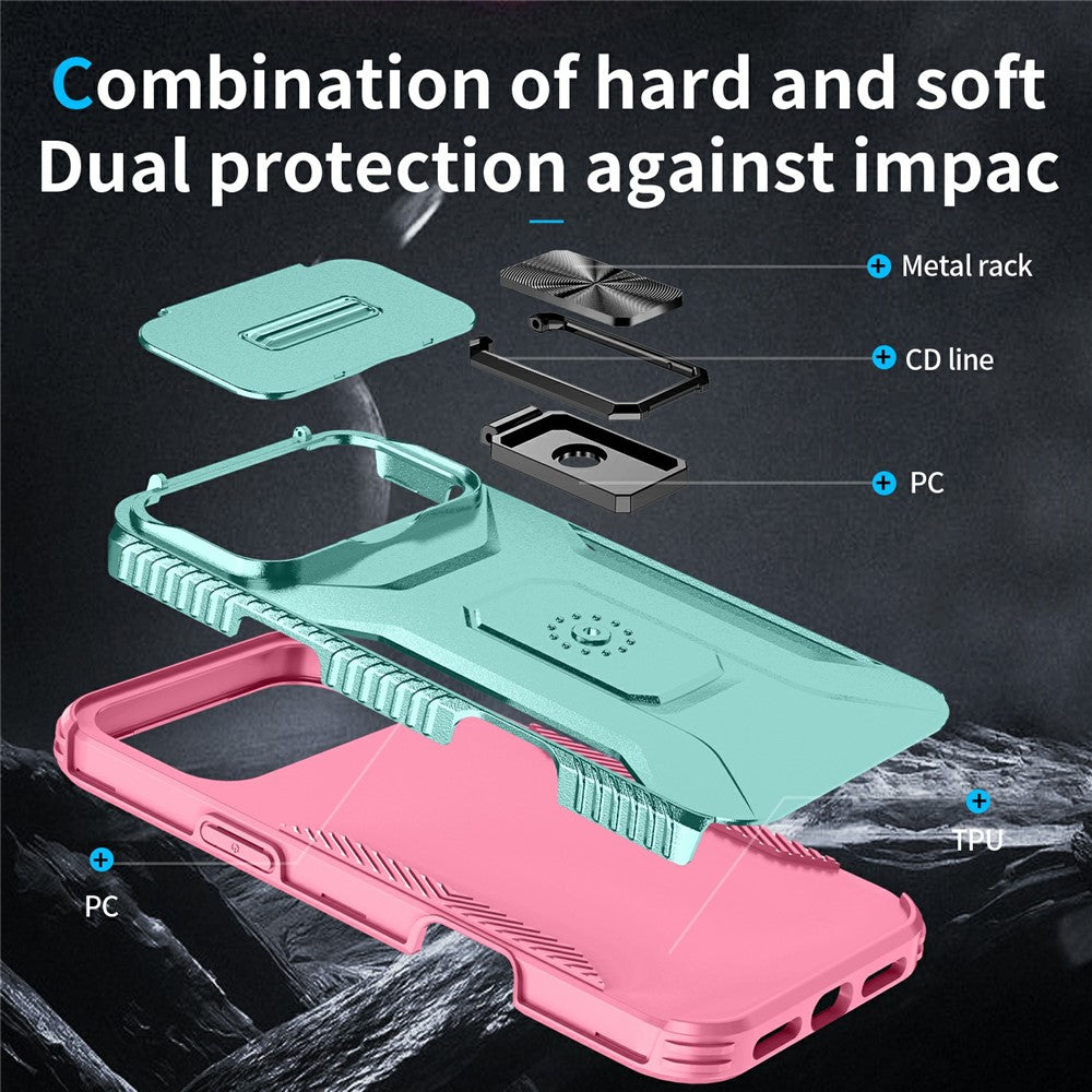 For iPhone 17 Pro Max Case Camshield Kickstand TPU + PC Anti-Slip Phone Cover - Green / Pink