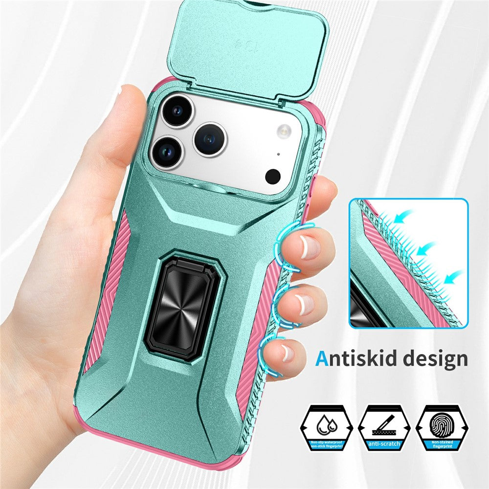 For iPhone 17 Pro Max Case Camshield Kickstand TPU + PC Anti-Slip Phone Cover - Green / Pink