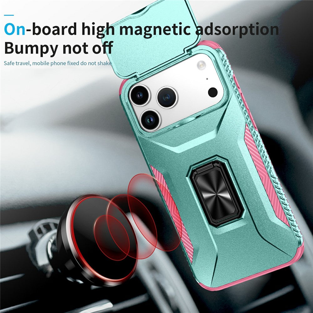 For iPhone 17 Pro Max Case Camshield Kickstand TPU + PC Anti-Slip Phone Cover - Green / Pink