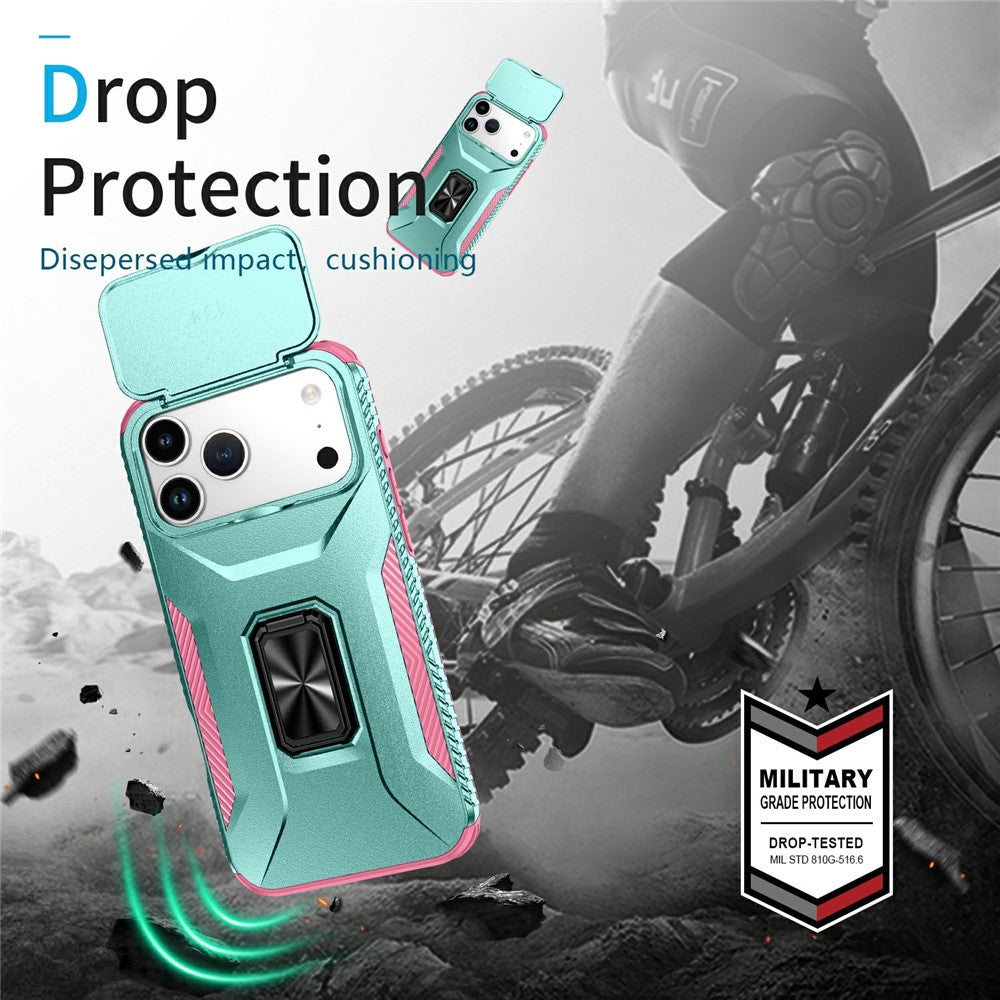 For iPhone 17 Pro Max Case Camshield Kickstand TPU + PC Anti-Slip Phone Cover - Green / Pink