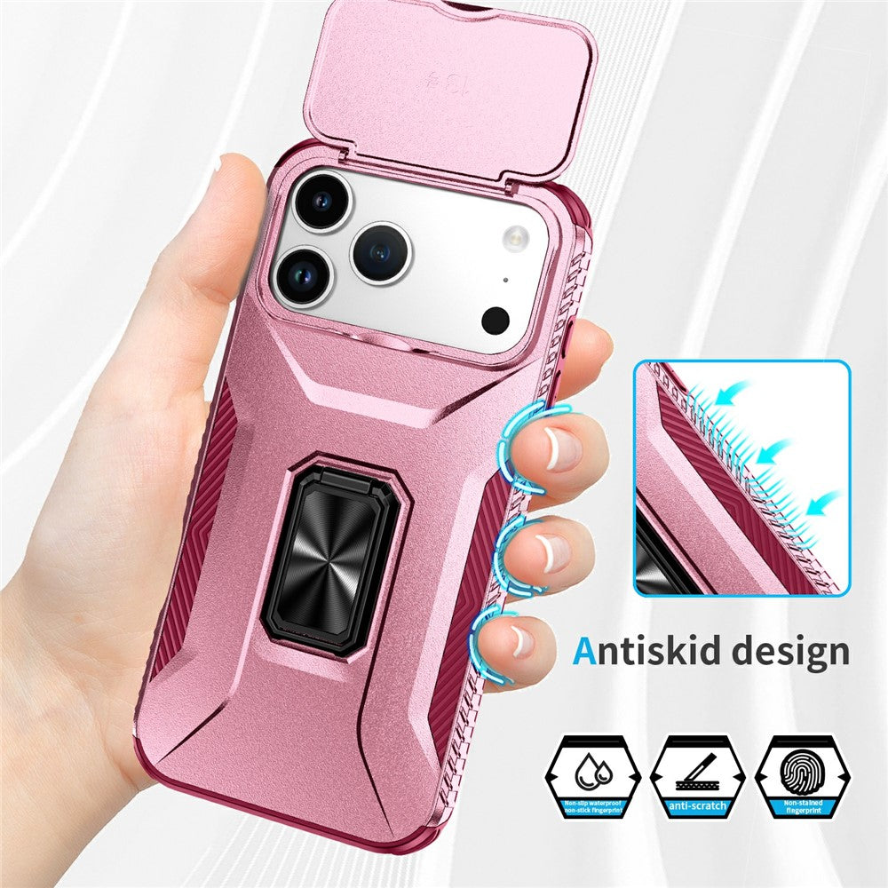 For iPhone 17 Pro Max Case Camshield Kickstand TPU + PC Anti-Slip Phone Cover - Pink / Wine Red