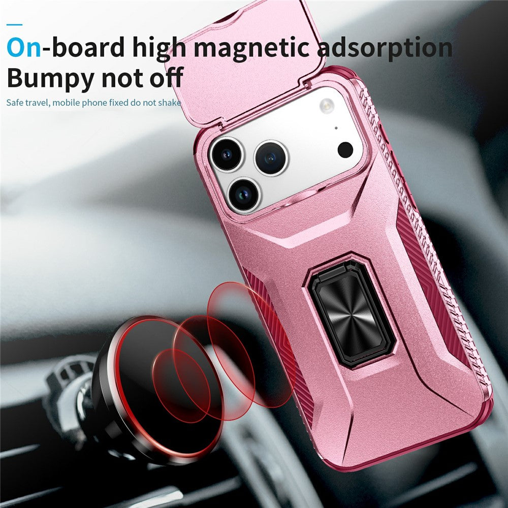 For iPhone 17 Pro Max Case Camshield Kickstand TPU + PC Anti-Slip Phone Cover - Pink / Wine Red