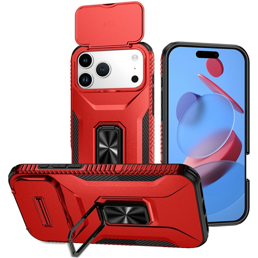 For iPhone 17 Pro Max Case Camshield Kickstand TPU + PC Anti-Slip Phone Cover - Red
