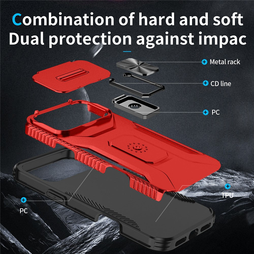 For iPhone 17 Pro Max Case Camshield Kickstand TPU + PC Anti-Slip Phone Cover - Red