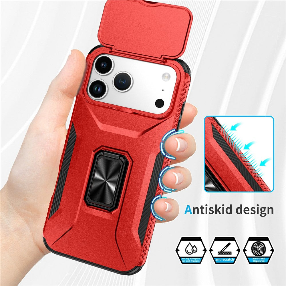 For iPhone 17 Pro Max Case Camshield Kickstand TPU + PC Anti-Slip Phone Cover - Red
