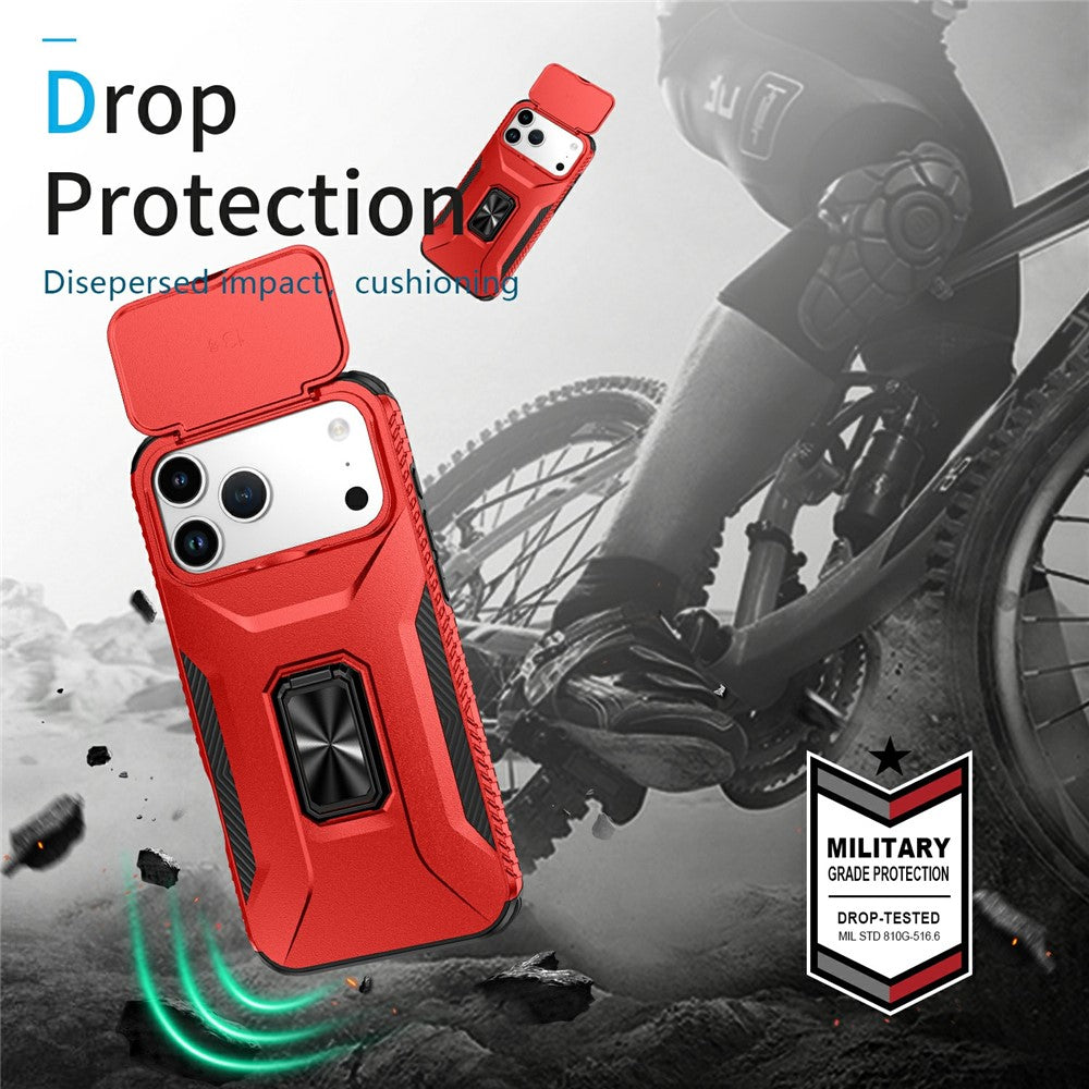 For iPhone 17 Pro Max Case Camshield Kickstand TPU + PC Anti-Slip Phone Cover - Red