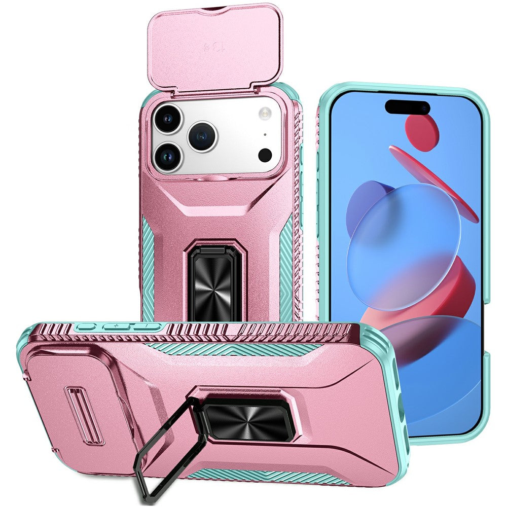 For iPhone 17 Pro Max Case Camshield Kickstand TPU + PC Anti-Slip Phone Cover - Pink / Green