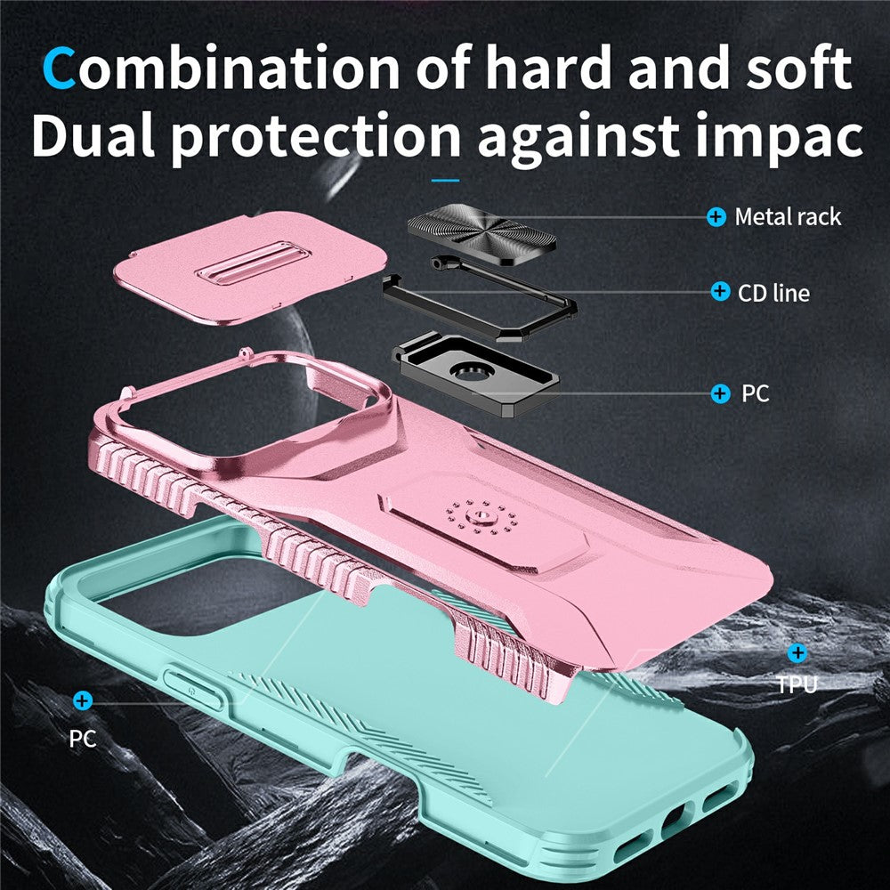 For iPhone 17 Pro Max Case Camshield Kickstand TPU + PC Anti-Slip Phone Cover - Pink / Green
