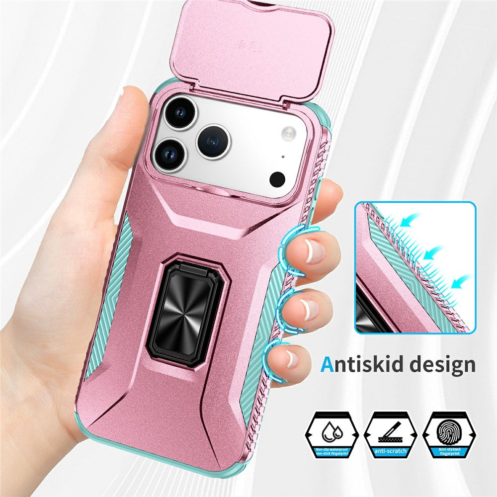For iPhone 17 Pro Max Case Camshield Kickstand TPU + PC Anti-Slip Phone Cover - Pink / Green