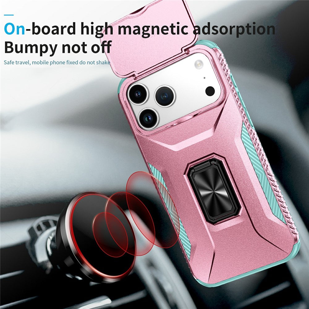 For iPhone 17 Pro Max Case Camshield Kickstand TPU + PC Anti-Slip Phone Cover - Pink / Green