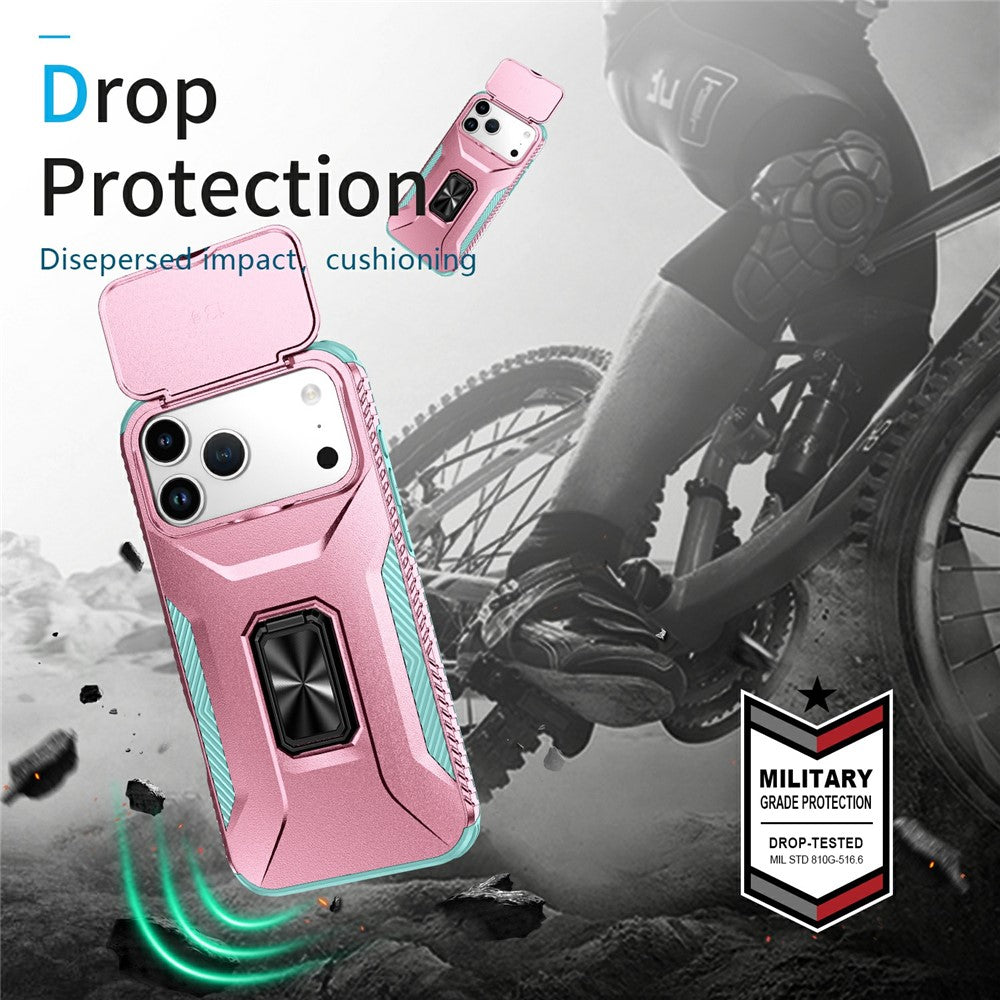 For iPhone 17 Pro Max Case Camshield Kickstand TPU + PC Anti-Slip Phone Cover - Pink / Green