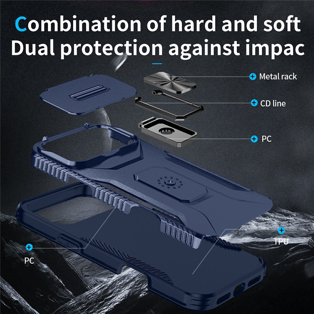 For iPhone 17 Pro Max Case Camshield Kickstand TPU + PC Anti-Slip Phone Cover - Blue