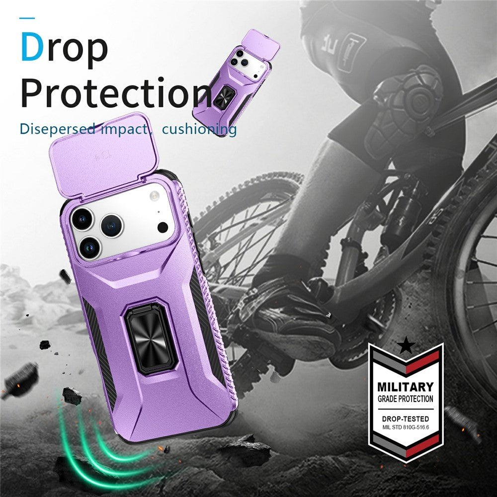 For iPhone 17 Pro Max Case Camshield Kickstand TPU + PC Anti-Slip Phone Cover - Purple
