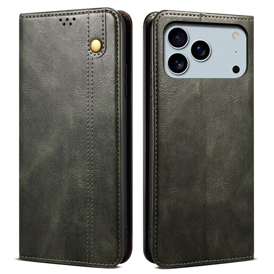 For iPhone 17 Pro Max Case Crazy Horse Texture Waxy Leather Wallet Stand Phone Cover - Green