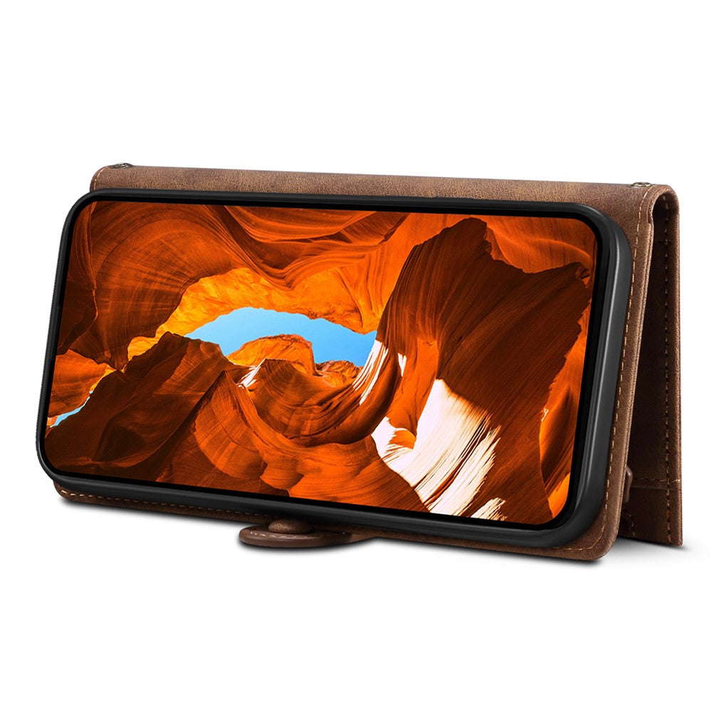 ESEBLE Star Series For iPhone 17 Pro Max Case Zipper Wallet Leather Stand Phone Cover with Wrist Strap - Brown