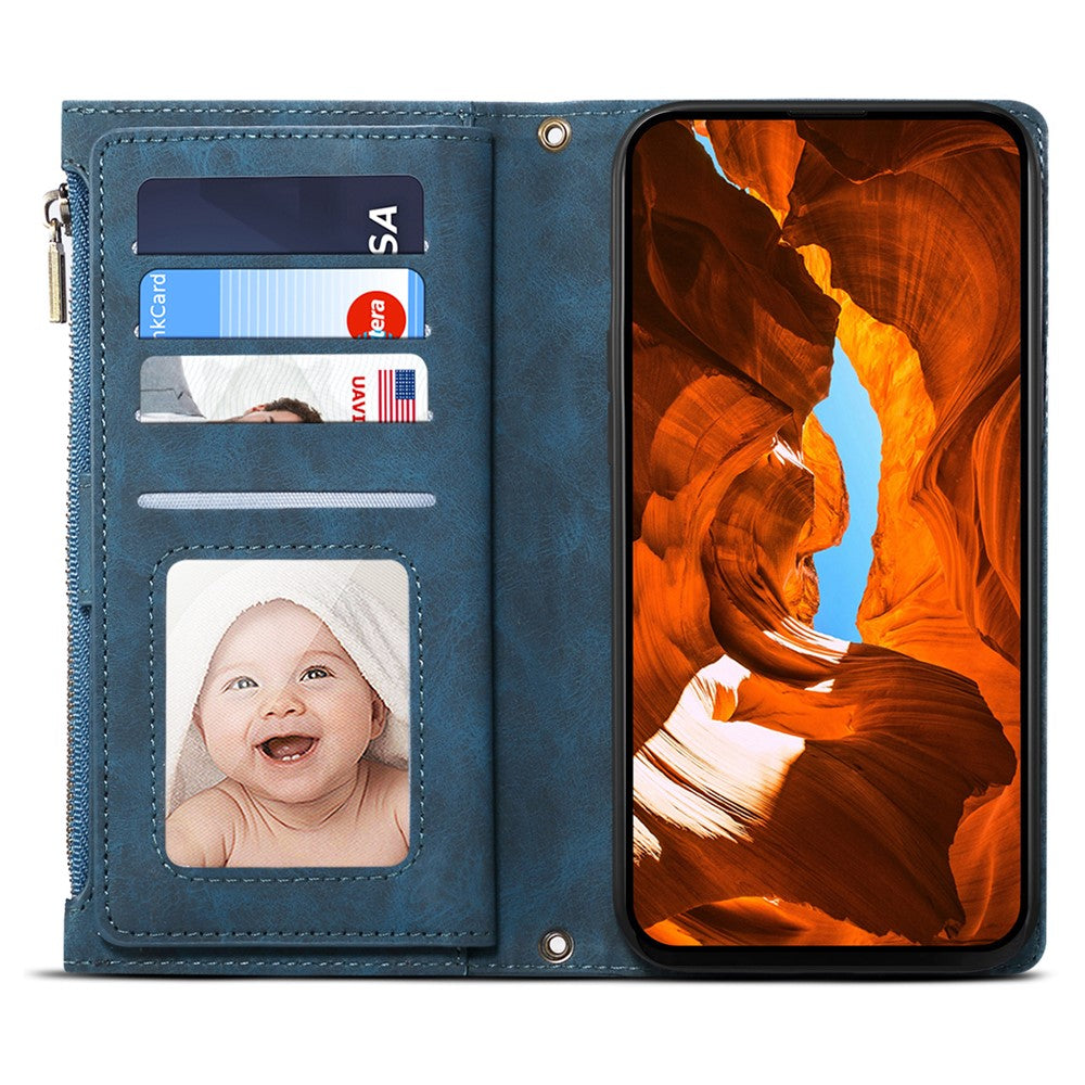 ESEBLE Star Series For iPhone 17 Pro Max Case Zipper Wallet Leather Stand Phone Cover with Wrist Strap - Blue