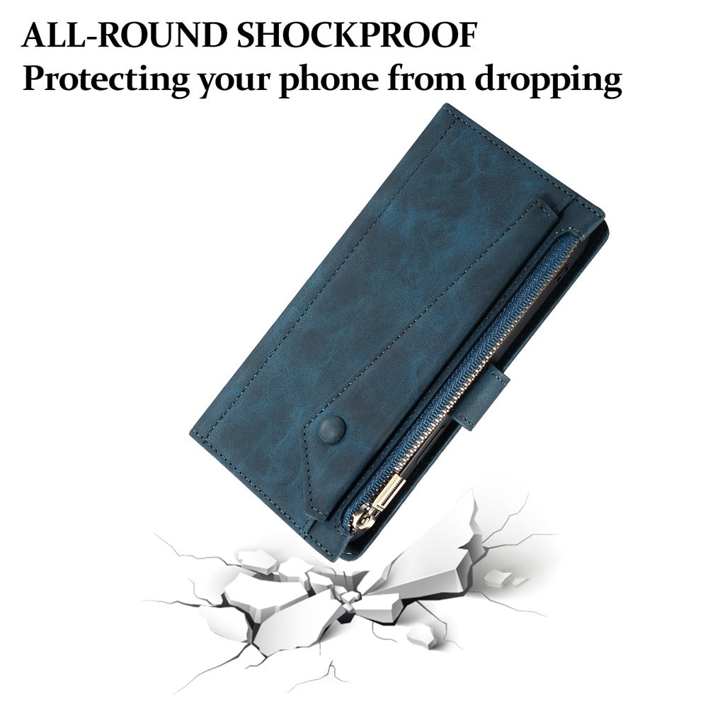 ESEBLE Star Series For iPhone 17 Pro Max Case Zipper Wallet Leather Stand Phone Cover with Wrist Strap - Blue