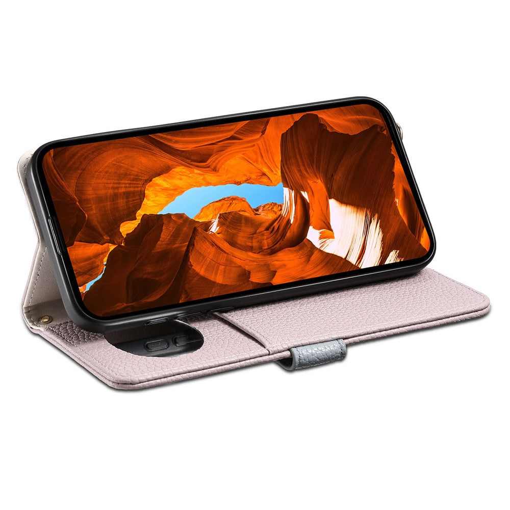 ESEBLE E11 For iPhone 17 Pro Max Case Zipper Pocket Litchi Texture Leather Phone Cover with Mirror and Wrist Strap - Light Purple