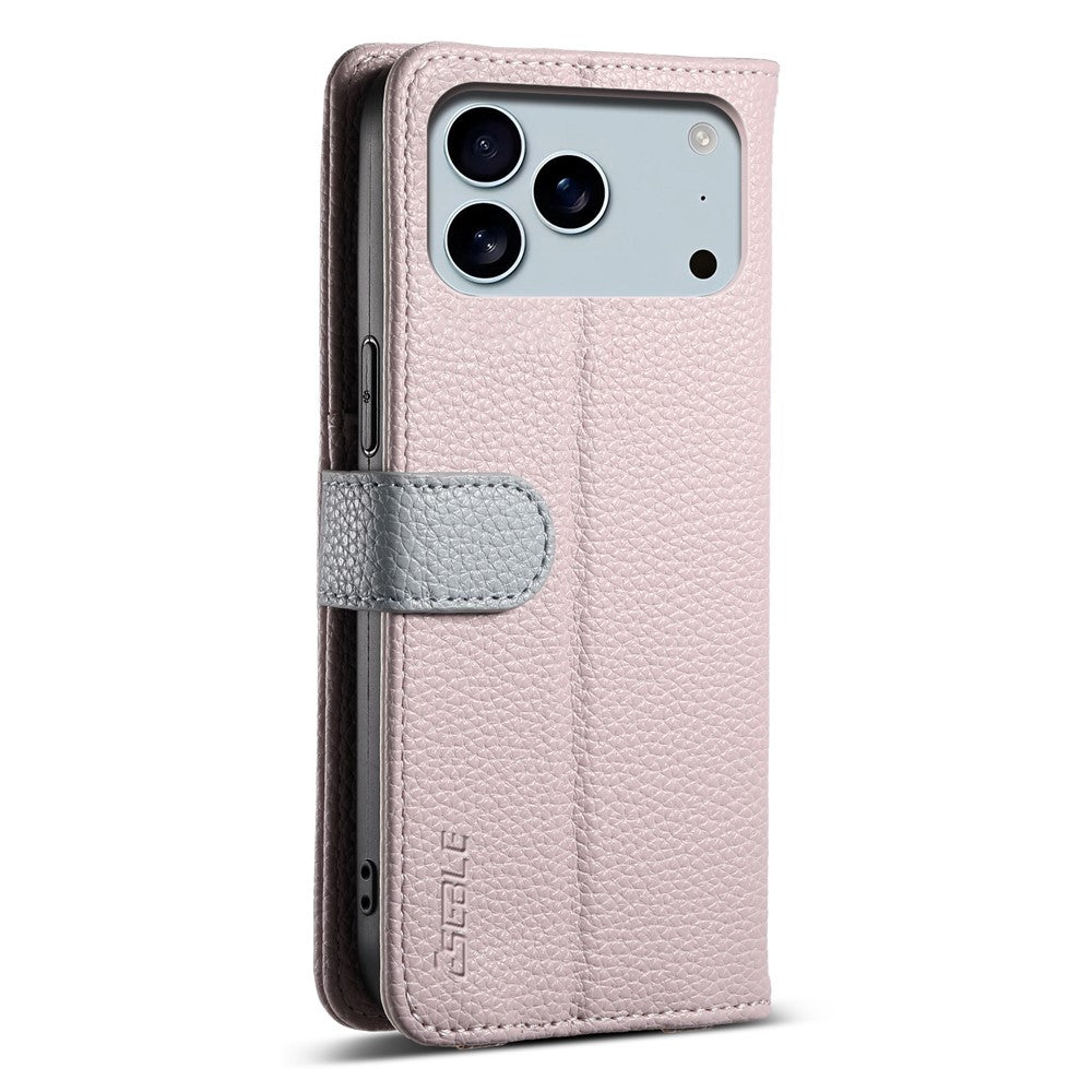 ESEBLE E11 For iPhone 17 Pro Max Case Zipper Pocket Litchi Texture Leather Phone Cover with Mirror and Wrist Strap - Light Purple