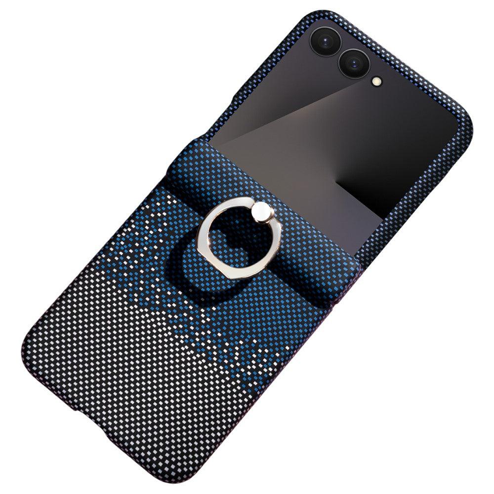 For Samsung Galaxy Z Flip7 5G Phone Case Ring Holder Kickstand PC Cover with Tempered Glass Screen Protector - Blue