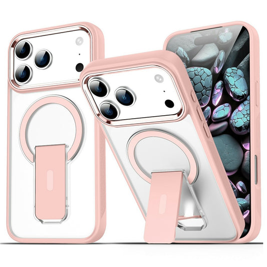 For iPhone 17 Pro Max Case Compatible with MagSafe PC + TPU Phone Cover with Kickstand - Pink