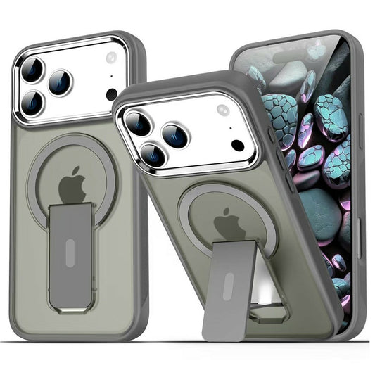 For iPhone 17 Pro Max Case Compatible with MagSafe PC + TPU Phone Cover with Kickstand - Titanium Grey