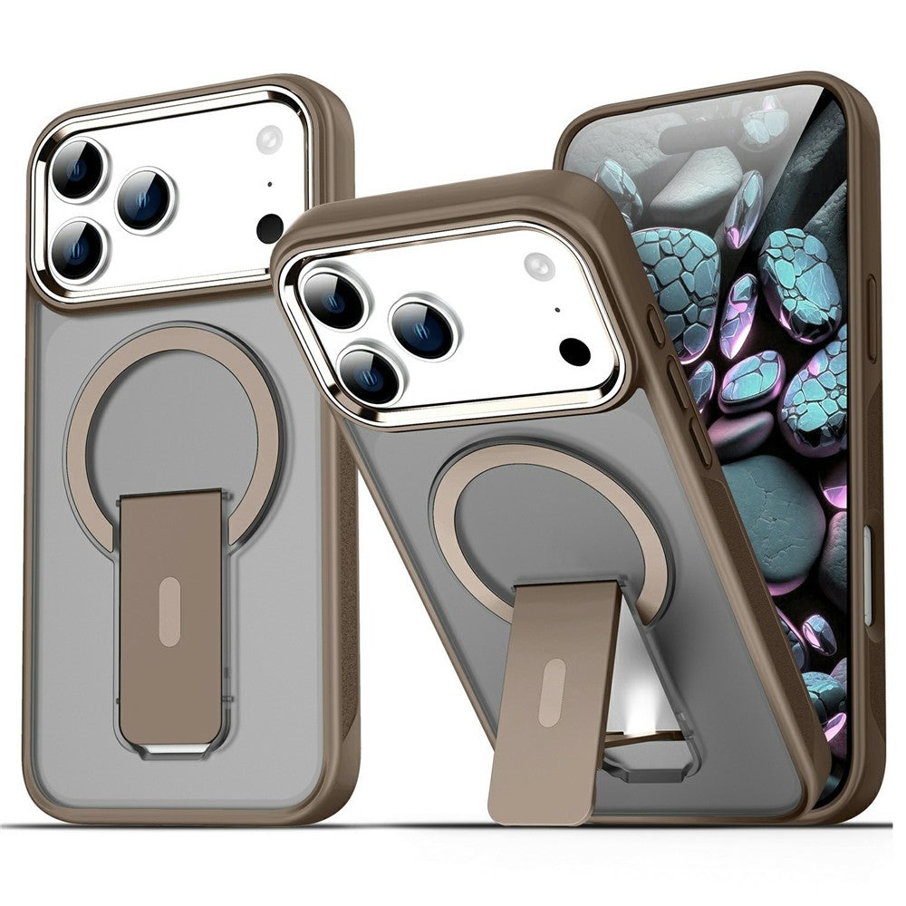 For iPhone 17 Pro Max Case Compatible with MagSafe PC + TPU Phone Cover with Kickstand - Titanium Gold