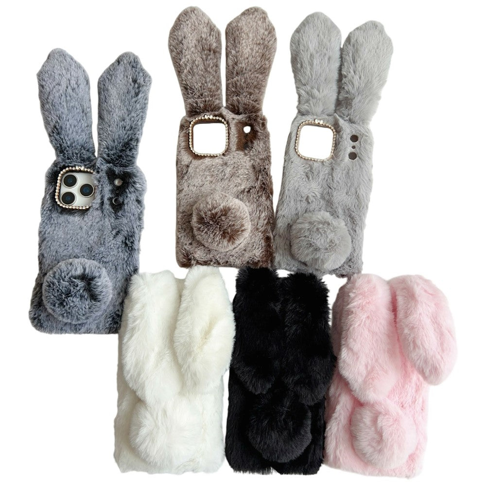 For iPhone 17 Pro Max Case Plush Cute Bunny Winter Fluffy TPU Phone Cover - Grey