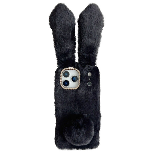 For iPhone 17 Pro Max Case Plush Cute Bunny Winter Fluffy TPU Phone Cover - Black
