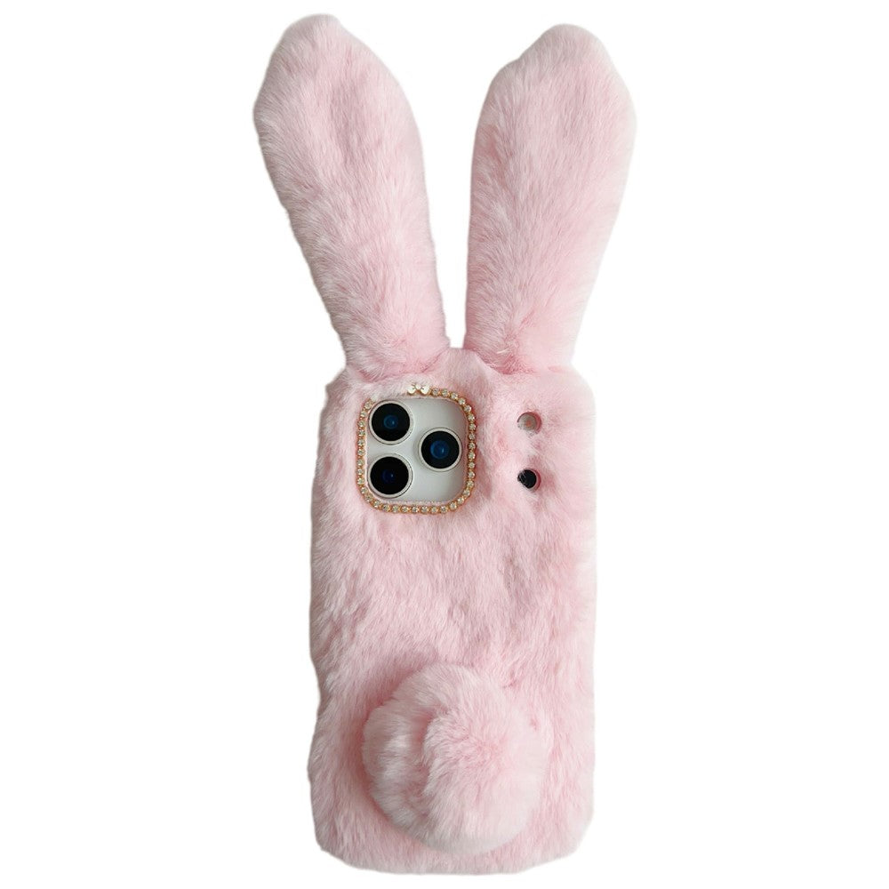 For iPhone 17 Pro Max Case Plush Cute Bunny Winter Fluffy TPU Phone Cover - Pink