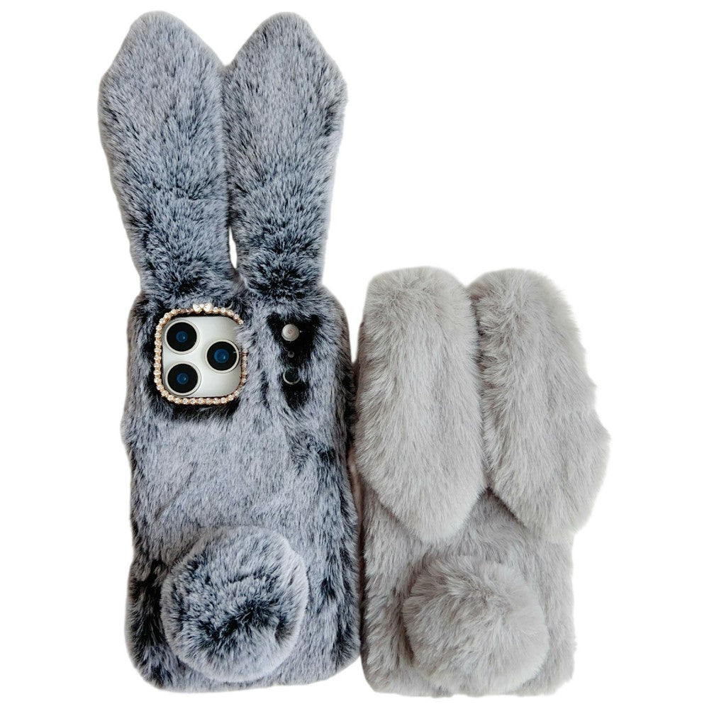 For iPhone 17 Pro Max Case Plush Cute Bunny Winter Fluffy TPU Phone Cover - Pink