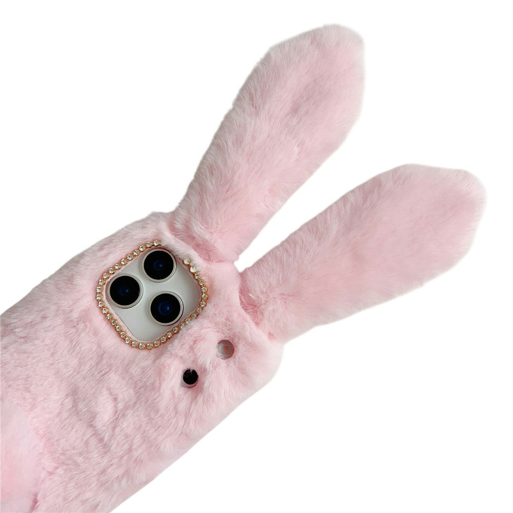 For iPhone 17 Pro Max Case Plush Cute Bunny Winter Fluffy TPU Phone Cover - Pink