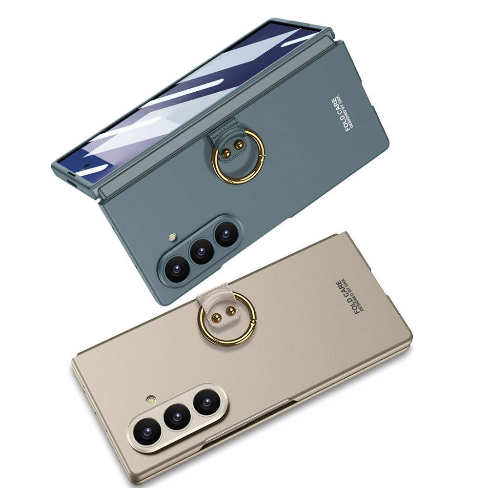 GKK For Samsung Galaxy Z Fold7 5G Case with Ring Holder Slim Hard PC + Tempered Glass Phone Cover - Black