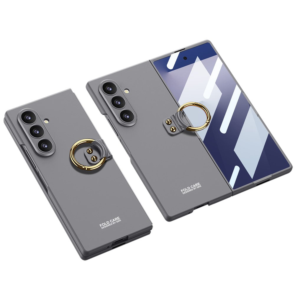GKK For Samsung Galaxy Z Fold7 5G Case with Ring Holder Slim Hard PC + Tempered Glass Phone Cover - Grey