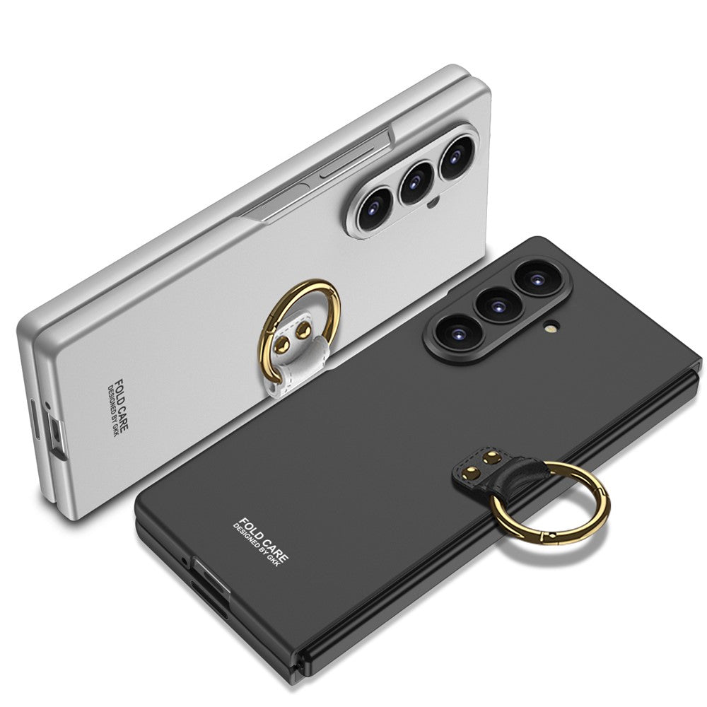 GKK For Samsung Galaxy Z Fold7 5G Case with Ring Holder Slim Hard PC + Tempered Glass Phone Cover - Grey