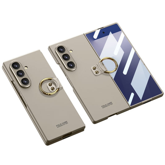 GKK For Samsung Galaxy Z Fold7 5G Case with Ring Holder Slim Hard PC + Tempered Glass Phone Cover - Titanium Grey