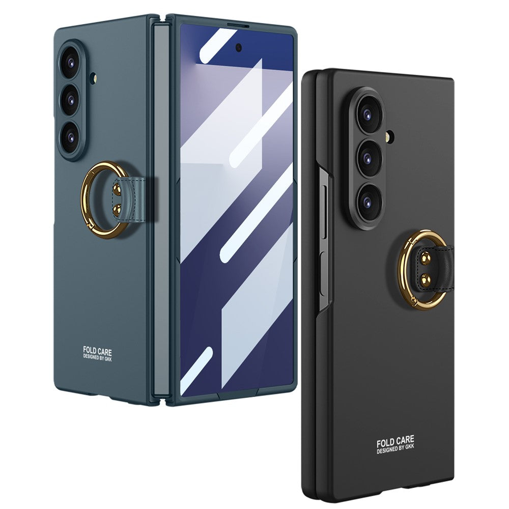 GKK For Samsung Galaxy Z Fold7 5G Case with Ring Holder Slim Hard PC + Tempered Glass Phone Cover - Titanium Grey