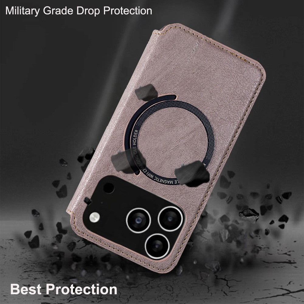 For iPhone 17 Pro Max Case Compatible with MagSafe Wallet Stand Leather Flip Phone Cover - Purple