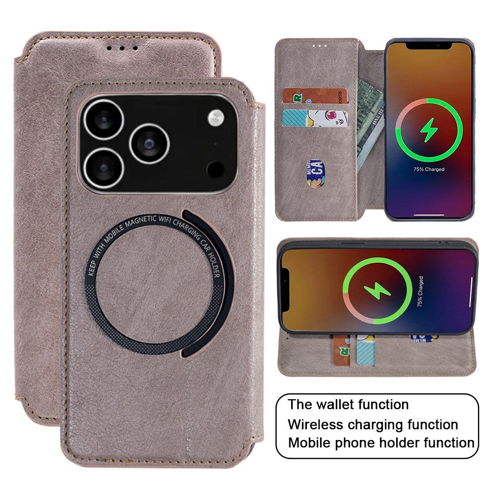 For iPhone 17 Pro Max Case Compatible with MagSafe Wallet Stand Leather Flip Phone Cover - Purple