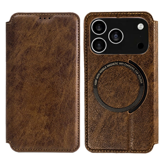 For iPhone 17 Pro Max Case Compatible with MagSafe Wallet Stand Leather Flip Phone Cover - Dark Brown