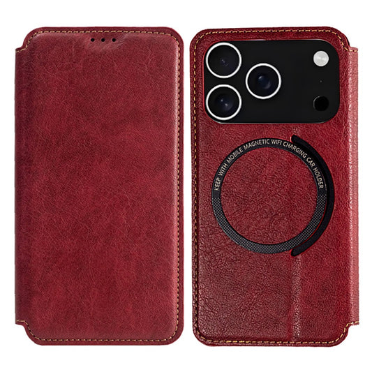 For iPhone 17 Pro Max Case Compatible with MagSafe Wallet Stand Leather Flip Phone Cover - Red
